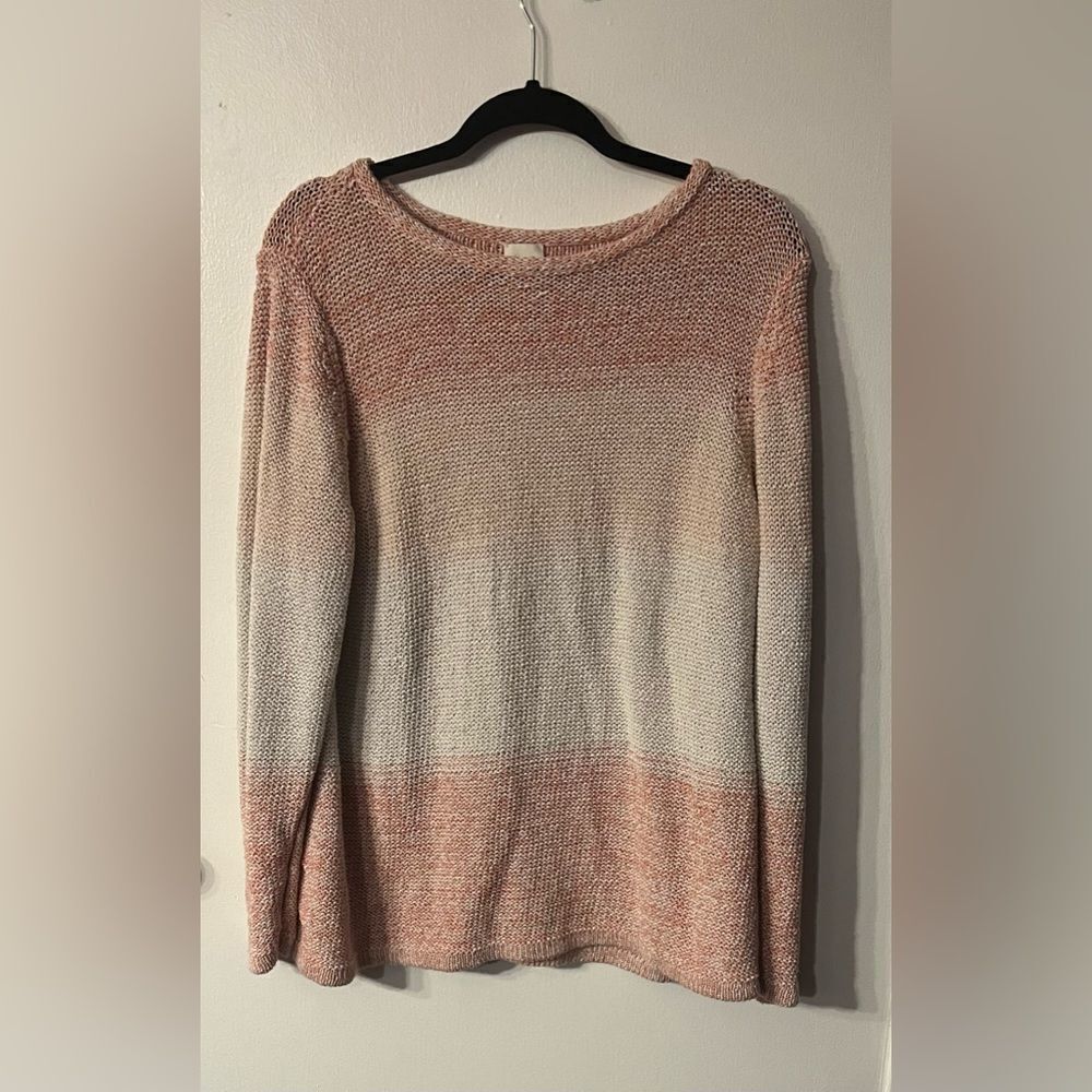 Chico's 3 Ombre Pink Tan Striped Metallic Knit Pullover Sweater XL 16 18